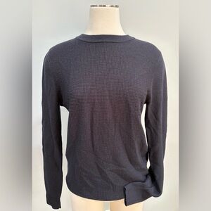 Sandro Paris Navy Waffle Knit Wool Blend Crewneck Long Sleeve Sweater Preppy S